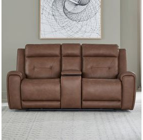 Kingswell Aline Saddle Leather 79" Zero Gravity Power Reclining Loveseat with Console and USB Charging
