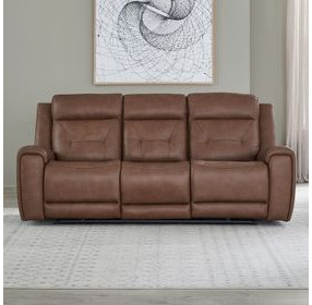 Kingswell Aline Saddle Leather 91" Zero Gravity Power Reclining Sofa with USB Charging