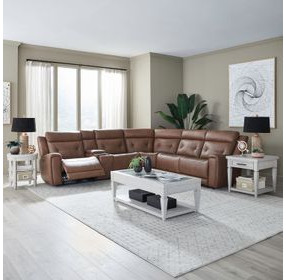 Beckham Aline Saddle Leather 6 Piece Modular Power Reclining Sectional with USB Charging