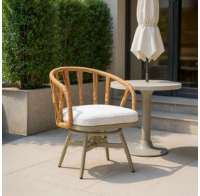 Safal White Upholstered Outdoor Swivel Dining Chair