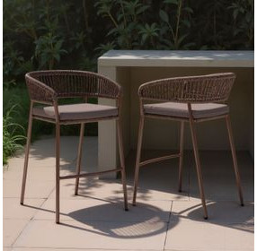 Skye Brown Upholstered Outdoor Bar Stool Set of 2