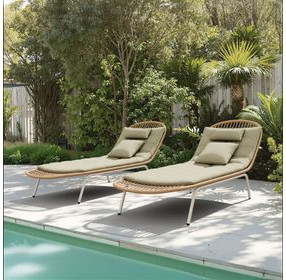 Skim Green 78" Outdoor Chaise Lounge with Pillows