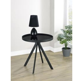 Briggs Black Marble Printed Glass Top Round End Table