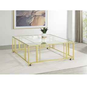 Adri Matte Brass And Glass Top Square Coffee Table