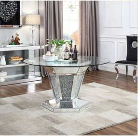 Noralie Silver and Gray 52" Round Glass Top Dining Table