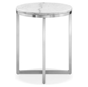 Isolde White and Brushed Nickel Round Marble Top End Table