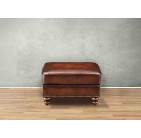 Kingswell Brown Leather Upholstered Rectangular Ottoman with Nailhead Trim