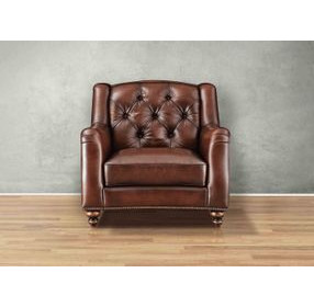 Kingswell Brown Leather Upholstered Accent Chair with Nailhead Trim