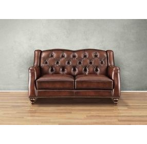 Kingswell Brown Leather 65" Loveseat with Nailhead Trim