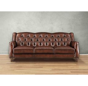Kingswell Brown Leather 91" Sofa with Nailhead Trim
