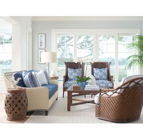 Twin Palms Blue and Gray 85" Koko Sofa with Nailhead Trim
