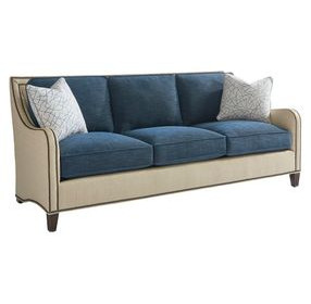 Twin Palms Blue and Gray 85" Koko Sofa with Nailhead Trim
