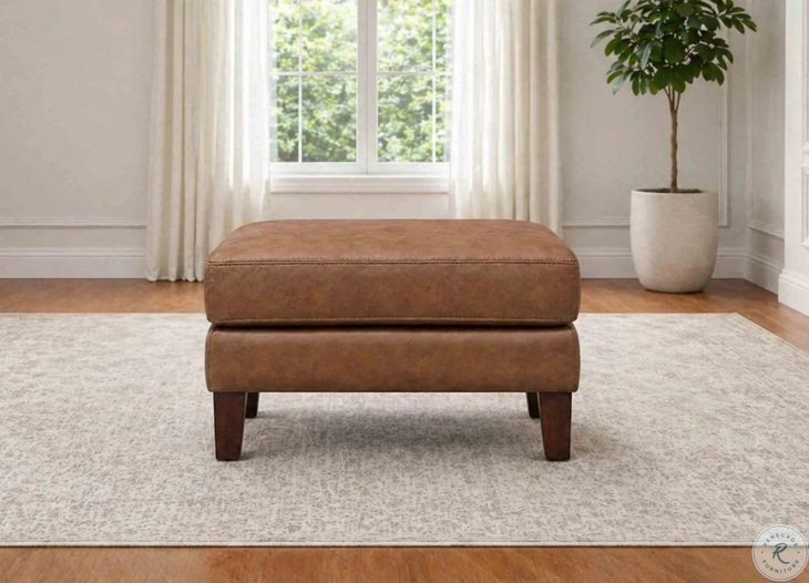 Cassie Latte Leather Upholstered Rectangular Ottoman