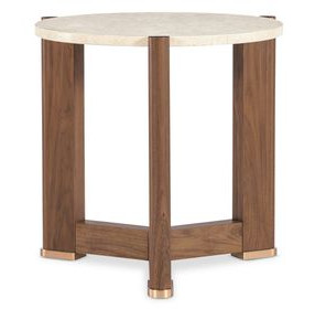 Eleana Medium Brown and Beige Round 25.5" Marble Top End Table