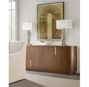 Eleana Medium Brown 4 Door Marble Top Credenza