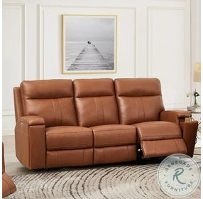 Varden Nutmeg Leather 86" Zero Gravity Power Reclining Sofa with Power Headrest