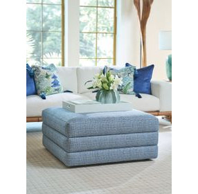 Brickell Blue Upholstered Square Ottoman