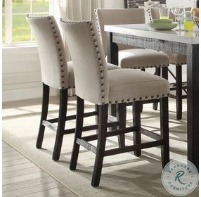 Nolan Linen and Salvage Dark Oak Counter Height Chair with Nailhead Trim Set of 2