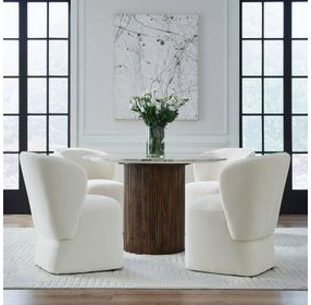 Accent Dining Ivory Upholstered Dining Chair with Casters