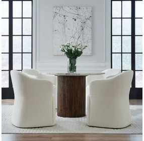 Accent Dining Ivory Upholstered Dining Arm Chair with Casters