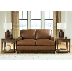 Brendola Amber Leather 63" Loveseat with Nailhead Trim