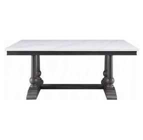 Yabeina White and Gray Oak 71" Rectangular Marble Top Dining Table