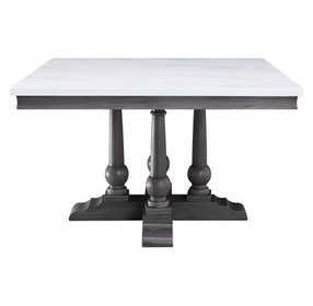 Yabeina White and Gray Oak 48" Square Marble Top Dining Table