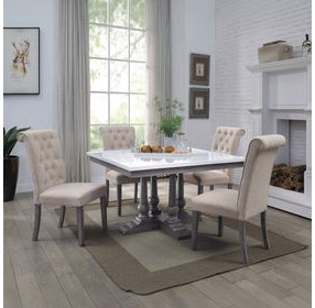 Yabeina White and Gray Oak 48" Square Marble Top Dining Table