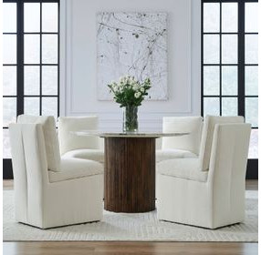 Accent Dining Ivory Upholstered Pillowtop Dining Side Chair with Casters