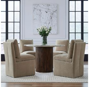 Accent Dining Wicker Upholstered Pillowtop Dining Side Chair with Casters