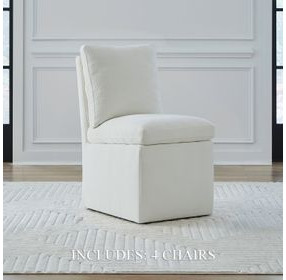 Accent Dining Ivory Upholstered Pillowtop Dining Side Chair with Casters Set of 4