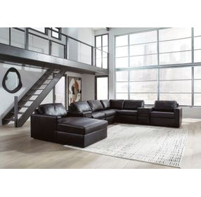 ModMax II Black Leather 8 Piece Sectional with Chaise and Audio Consoles