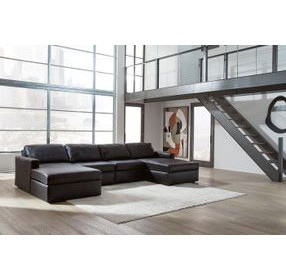 ModMax II Black Leather 4 Piece Double Chaise Sectional