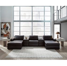 ModMax II Black Leather 5 Piece Double Chaise Sectional with Storage Consoles