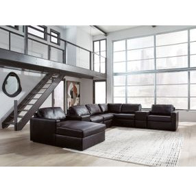 ModMax II Black Leather 8 Piece Sectional with Chaise and Storage Consoles
