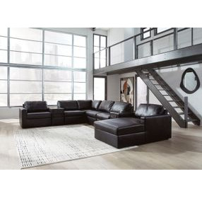 ModMax II Black Leather 8 Piece Audio Consoles Sectional with Chaise