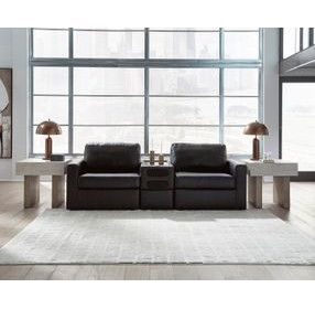 ModMax II Black Leather 3 Piece Sectional Loveseat with Audio Console
