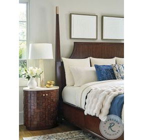 Rendezvous Walnut and Bulgari Beige Marble Top Oval Morella Nightstand