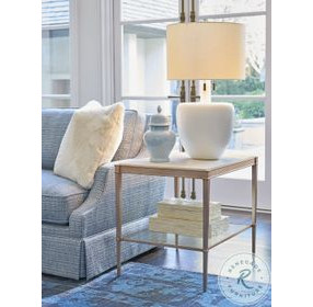 Rendezvous Beige Marble and Rose Gold Rectangle Bulgari End Table