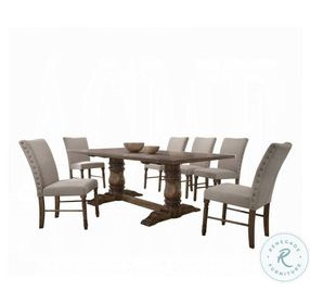 Leventis Cream Linen and Weathered Oak Side Chair with Nailhead Trim Set of 2