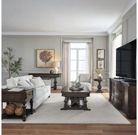 Provence Park Chateau Brown and Blue Round Stone Top End Table