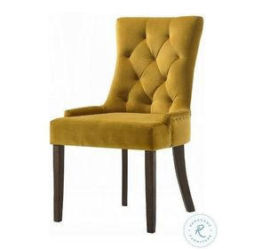 Farren Yellow Velvet and Espresso Side Chair with Nailhead Trim Set of 2