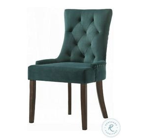 Farren Green Velvet and Weathered Oak Side Chair with Nailhead Trim Set of 2