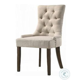 Farren Beige Fabric and Weathered Oak Side Chair with Nailhead Trim Set of 2