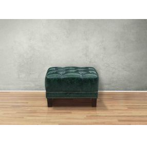 Picavel Green Leather Upholstered Rectangular Ottoman with Nailhead Trim