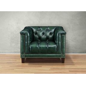 Picavel Green Leather Upholstered Accent Chair with Nailhead Trim