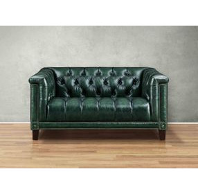 Picavel Green Leather 65" Loveseat with Nailhead Trim