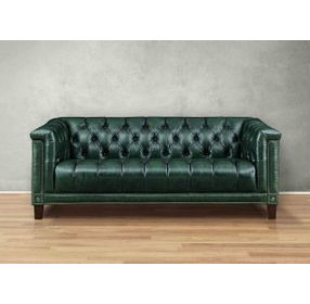 Picavel Green Leather 84" Sofa with Nailhead Trim