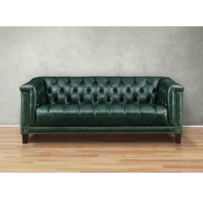 Picavel Green Leather 84" Sofa with Nailhead Trim