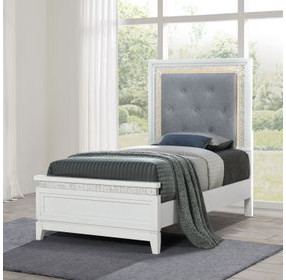 Reflections Pearl White and Gray Full Upholstered Panel Bed with LED